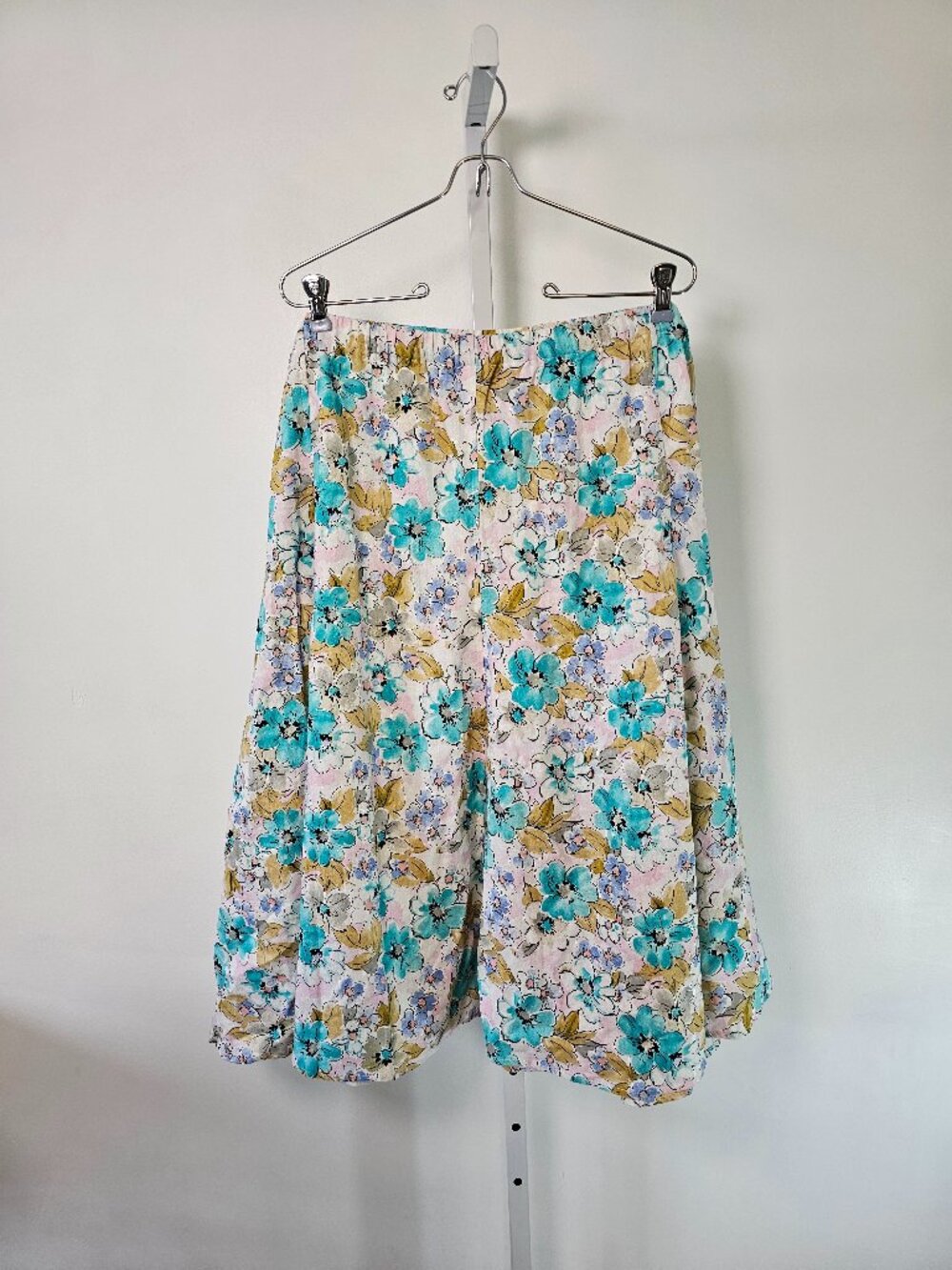 Woman Within Skirt Blue Pink Floral Linen Cottage Boho Summer 3X Petite